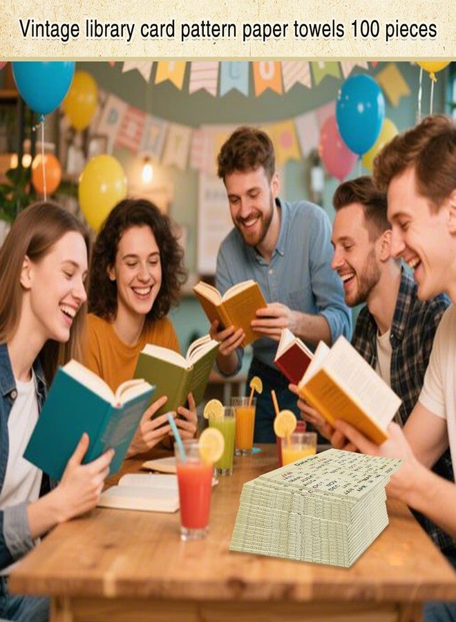 WAYASDCU 100 PCS Book Club Due Date Card Napkins Library Paper Napkins Vintage Party Decorations Books Lover - Image 3